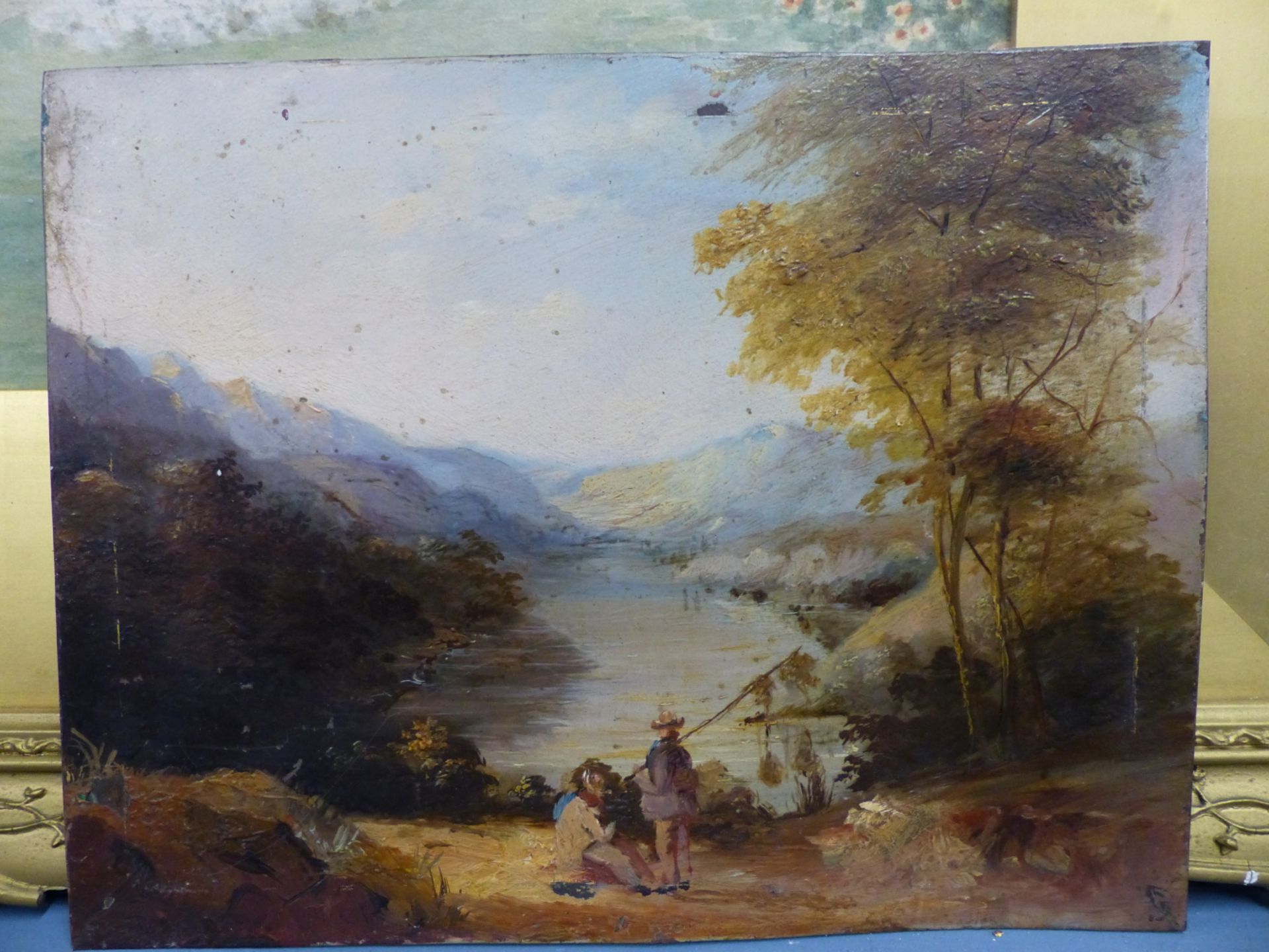 19th C. ENGLISH SCHOOL TWO FISHING SCENES, OIL ON COPPER PANEL, UNFRAMED. LARGEST 18 x 23cms (2)
