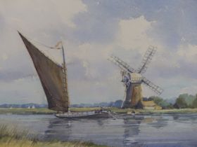 GRAHAM HOWLETT. (D.2021) ARR. THE ALBION ON THE RIVER BURE. & EVENING LIGHT PIN MILL, WATERCOLOURS A