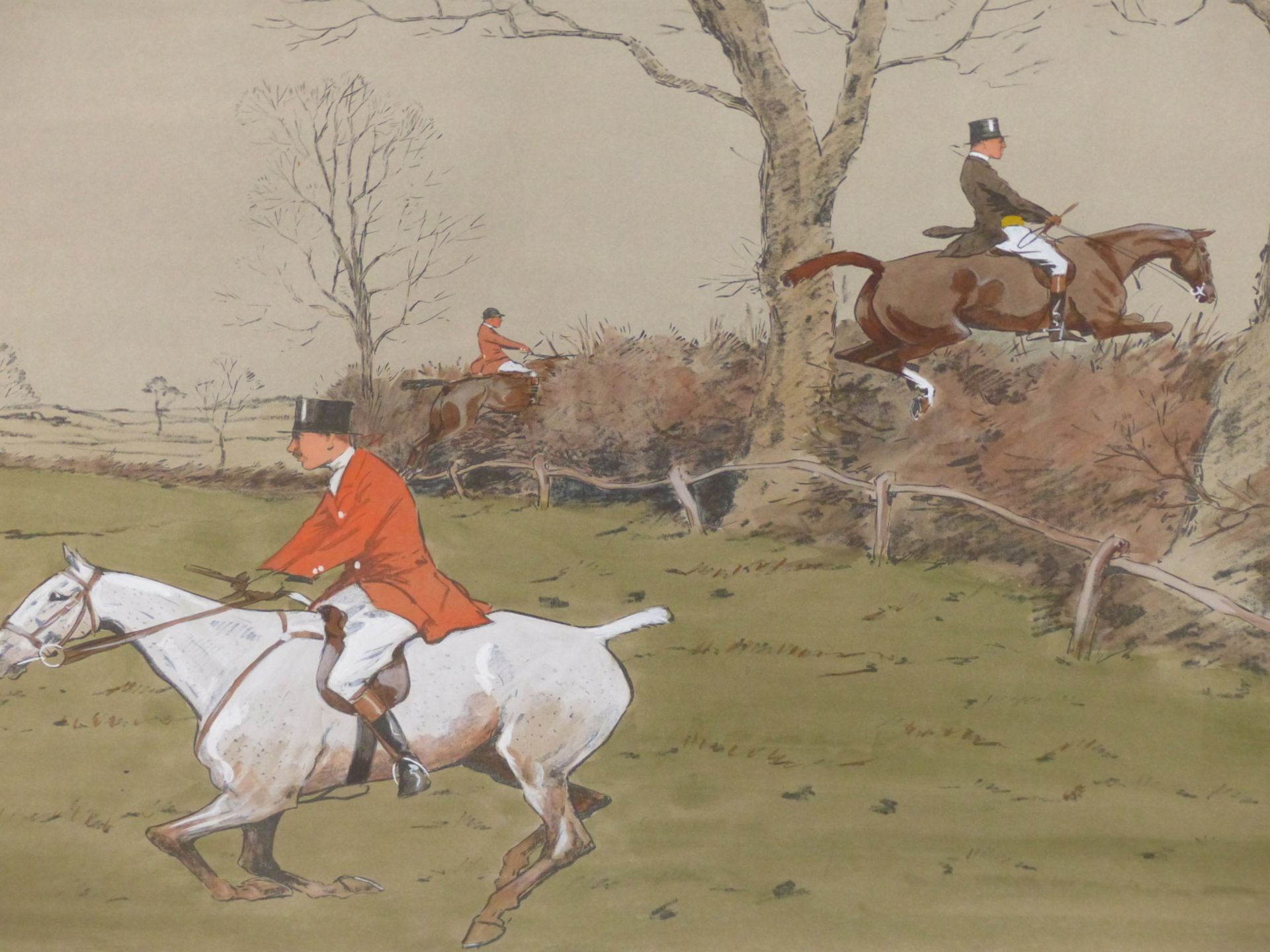 AFTER SNAFFLES (CHARLES JOHNSON PAYNE) A COLOUR PRINT THE OXER. 48 x 66cms