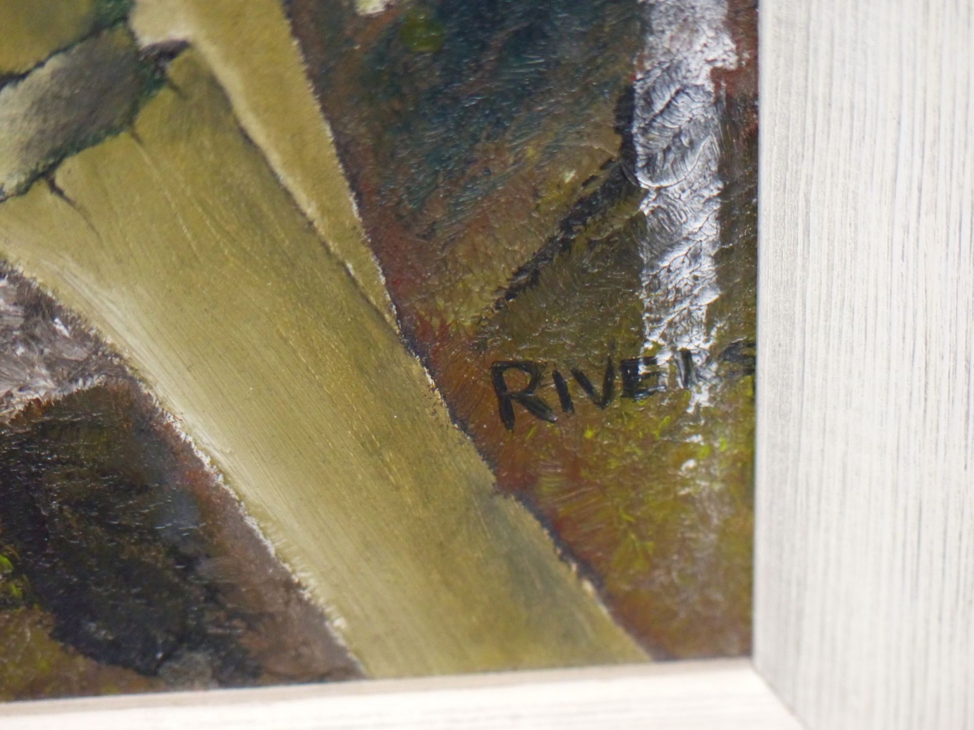 RIVERS. (20TH CENTURY SCHOOL). A CLIFFED COVE WITH FISHING NETS WITH BAMBOOS TO THE FORGROUND. OIL - Image 4 of 5
