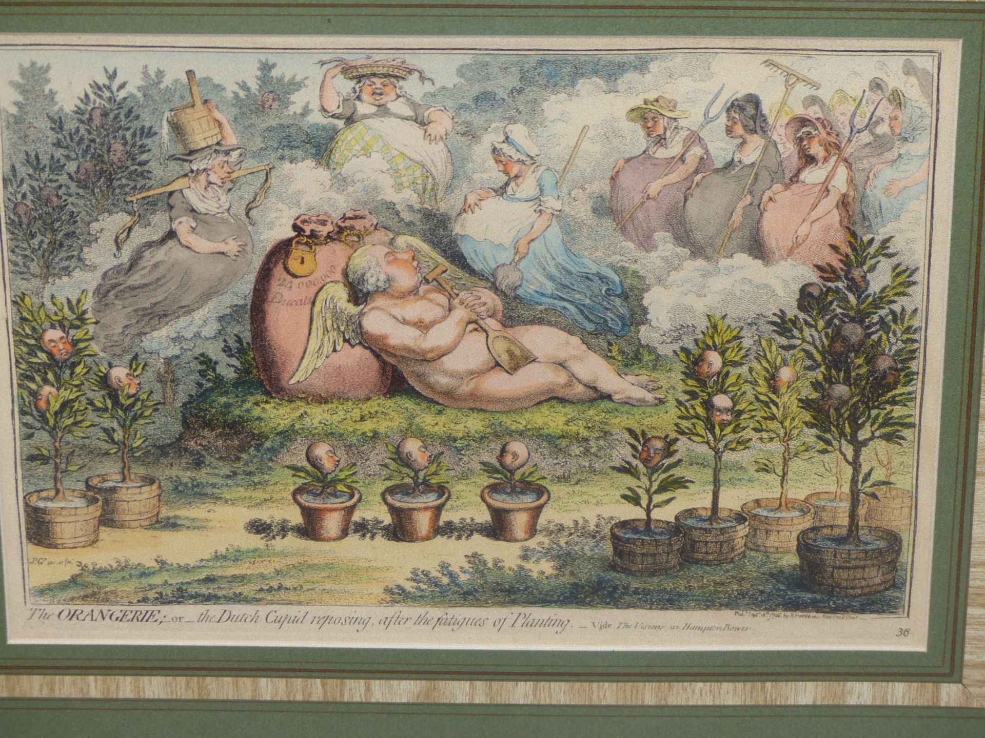 TWO HUMOROUS, HAND COLOURED ENGRAVINGS, DISCIPLINE A LA KENYON & THE ORANGERIE 37 X 26 cm (2) - Image 2 of 5