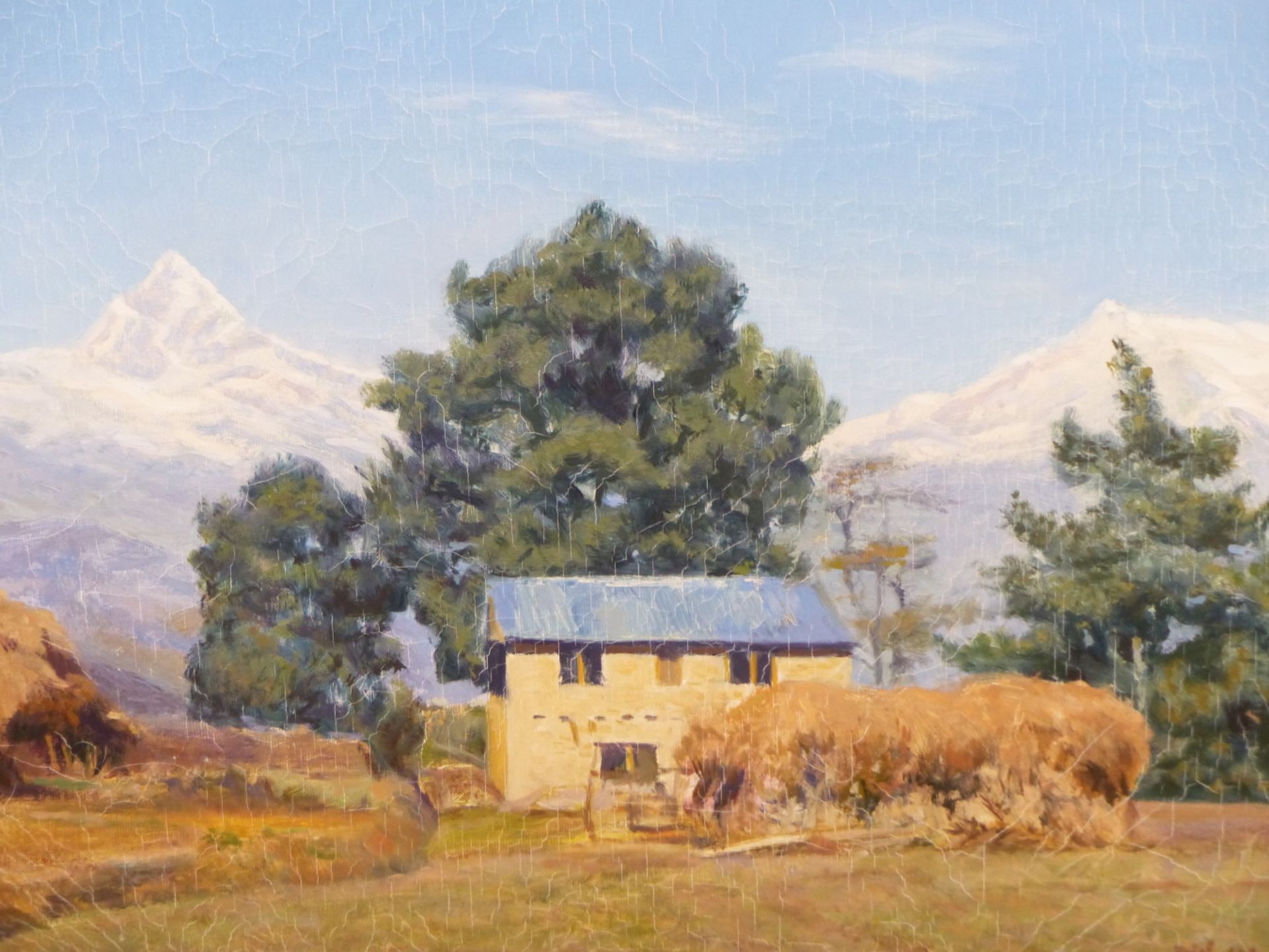 20th C. CONTINENTAL SCHOOL A MOUNTAIN LANDSCAPE, INITIALLED D. W., OIL ON CANVAS. 51 x 62cms
