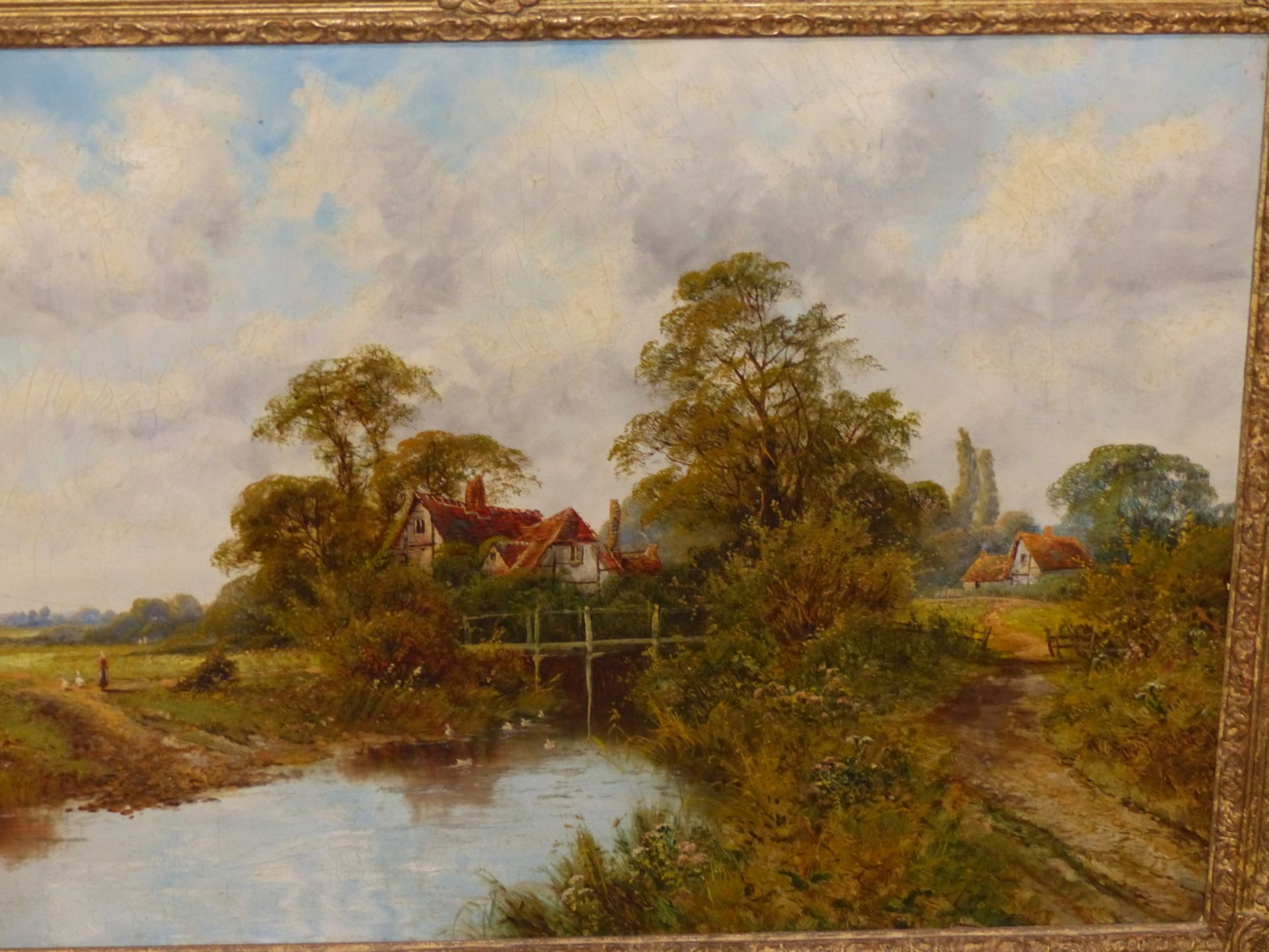 J. A. BOEL (19th C. SCHOOL) A PAIR OF RURAL LANDSCAPES, EACH WITH COTTAGES BY A RIVER, SIGNED, OIL - Image 13 of 14