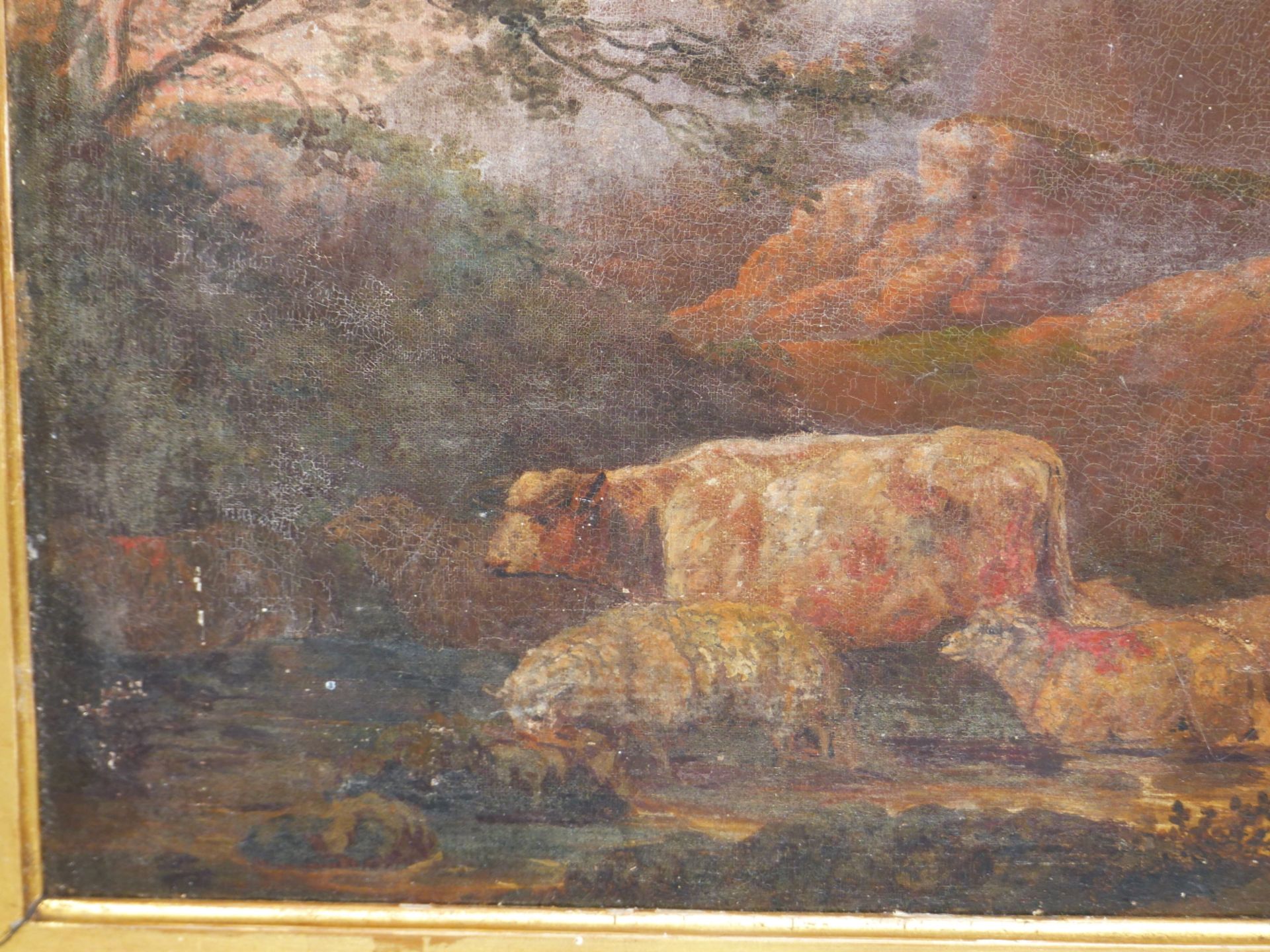 19th C. ENGLISH SCHOOL IN THE MANNER OF GEORGE MORLAND. HERDING THE CATTLE, OIL ON CANVAS. 41 x - Image 6 of 11