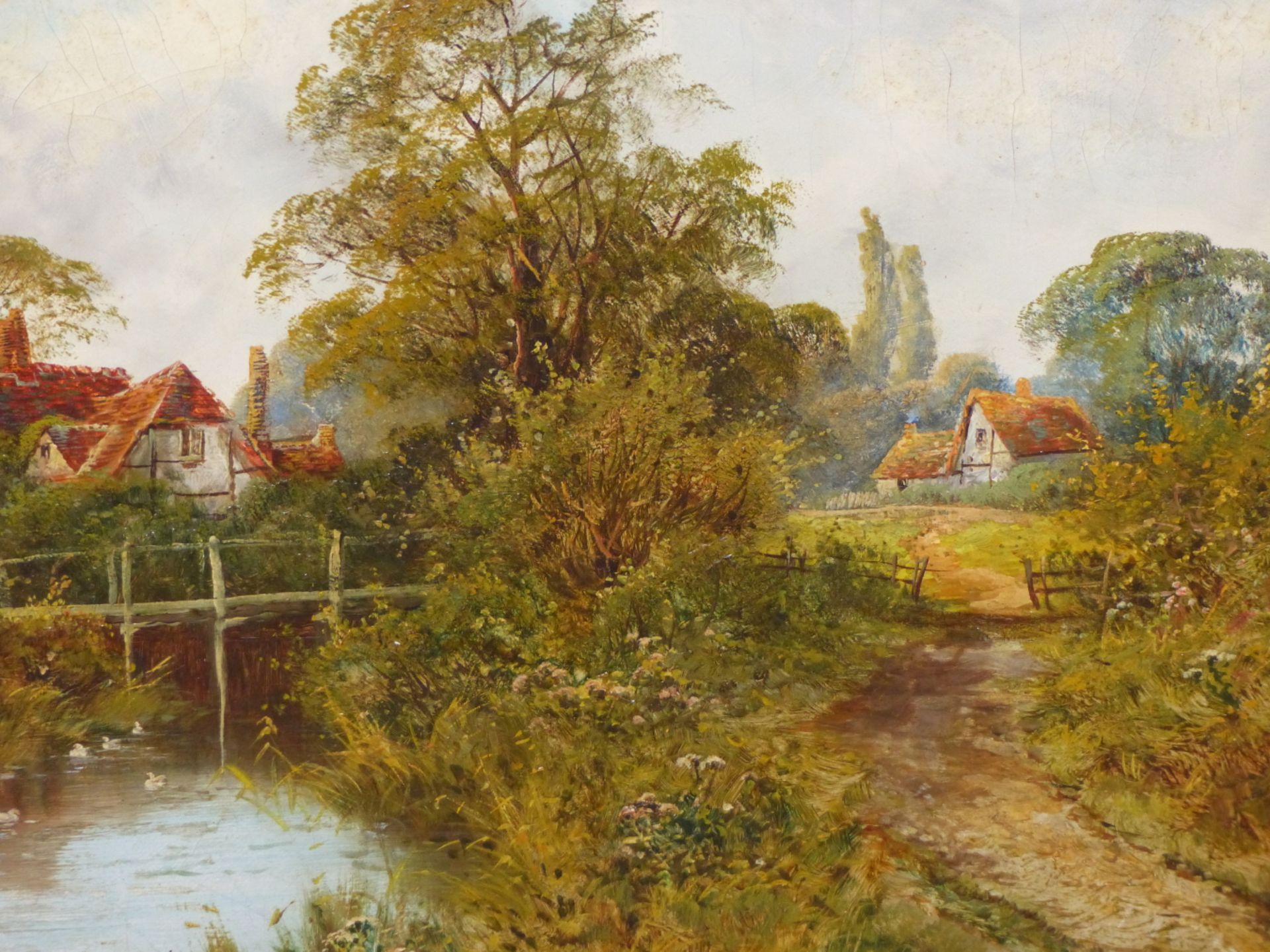 J. A. BOEL (19th C. SCHOOL) A PAIR OF RURAL LANDSCAPES, EACH WITH COTTAGES BY A RIVER, SIGNED, OIL - Image 12 of 14
