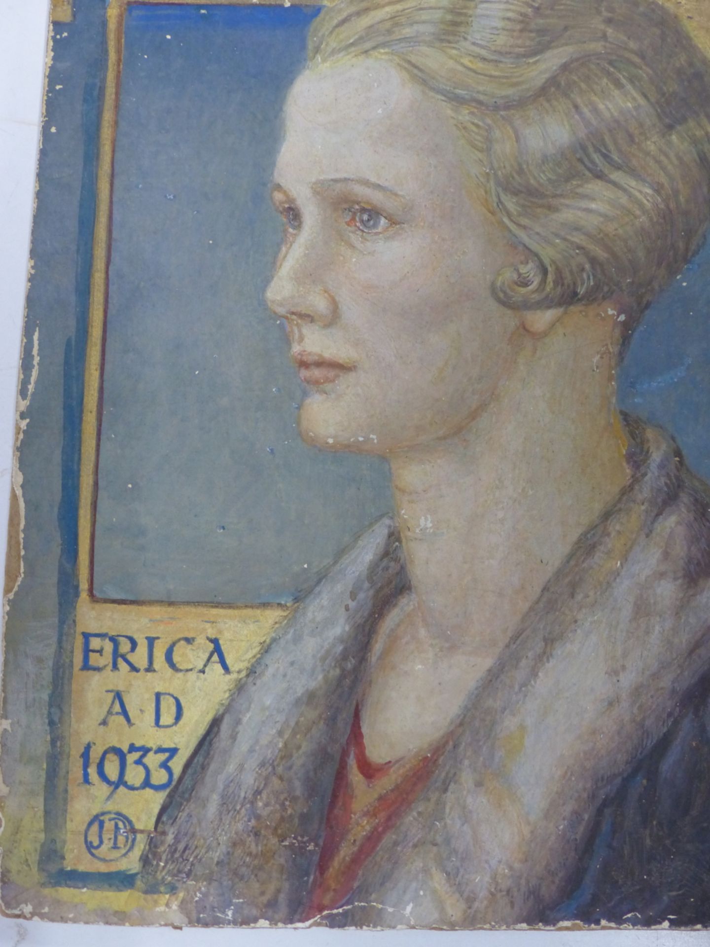 J.B. (1ST HALF 20TH CENTURY) ERICA- PORTRAIT OF A LADY. WATERCOLOUR AND GILDING. DATED 1933. 14.5 - Image 3 of 6