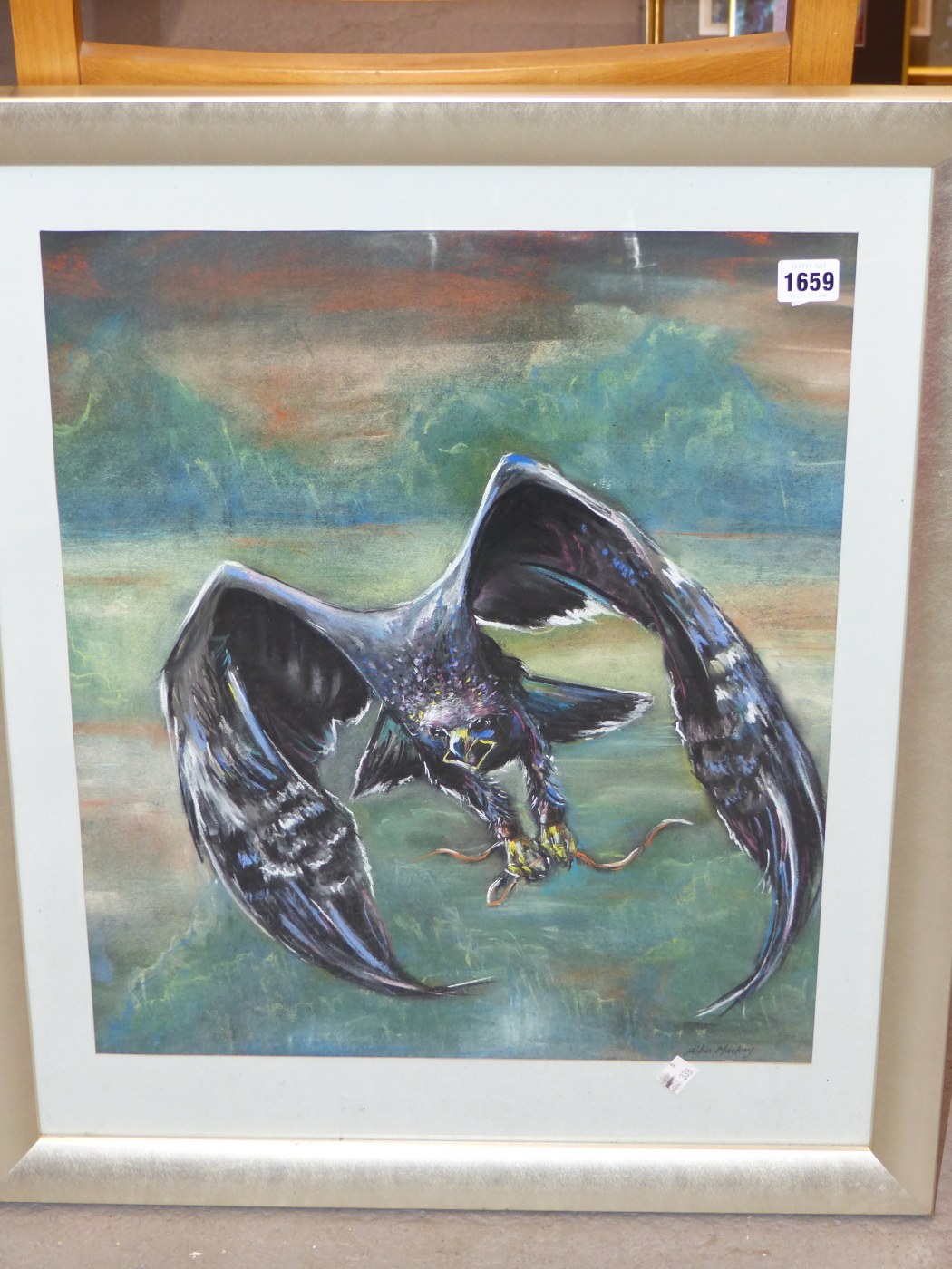 AILSA MACKAY (20TH / 21ST CENTURY) ARR. EAGLE IN FLIGHT WITH SNAKE. PASTEL. SIGNED L/R. 41 X 50 cm. - Image 2 of 6