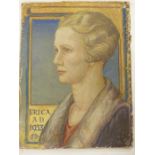 J.B. (1ST HALF 20TH CENTURY) ERICA- PORTRAIT OF A LADY. WATERCOLOUR AND GILDING. DATED 1933. 14.5