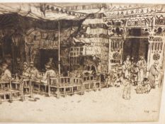 ROBERT CHARLES GOFF (1837-1922) COFFEE HOUSE AND ENTRANCE TO MOSQUE- BOULAG CAIRO. ETCHING. PNCIL