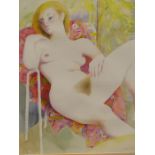 ODILE CRICK (1920-2007) ARR. NUDE STUDY . GIRL ON PATIO. WATERCOLOUR. SIGNED AND DATED L/R. LABELLED