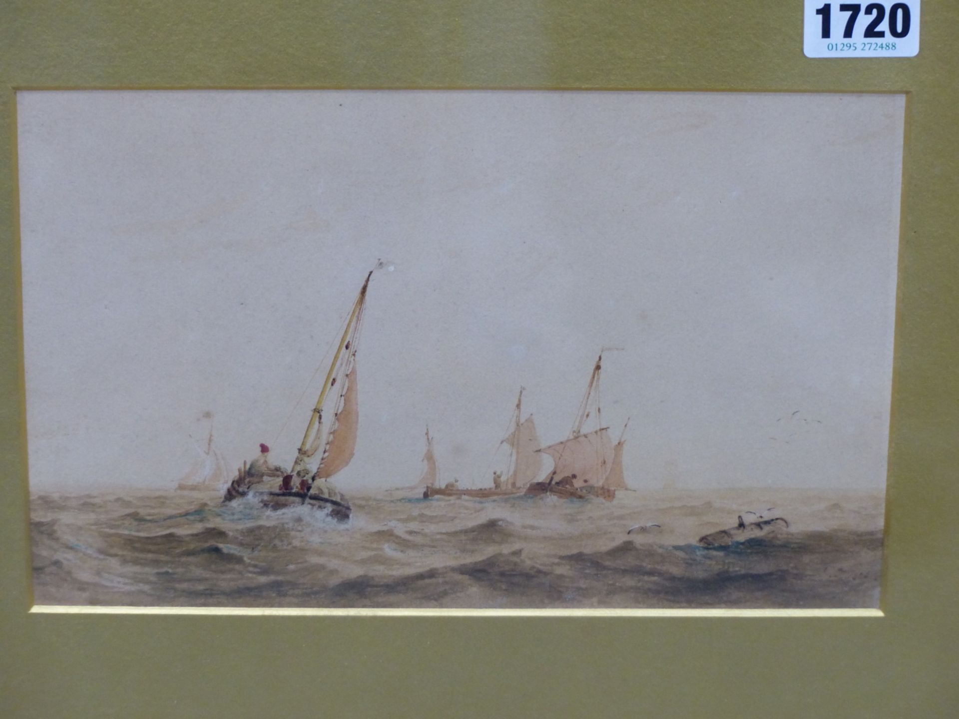 COPLEY- FIELDING (1787-1855) FISHING BOATS. WATERCOLOUR. AGNEWS LABEL AND ATTIBUTION VERSO. 24 X - Image 2 of 6