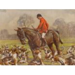 AFTER SNAFFLES (CHARLES PAYNE) THE HUNTSMAN A PENCIL SIGNED COLOUR PRINT. 45 x 41cms