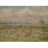 WILLIAM SIDNEY COOPER (1854-1927) SHEEP GRAZING. A PAIR OF WATERCOLOURS. EACH SIGNED DATED 1921 &