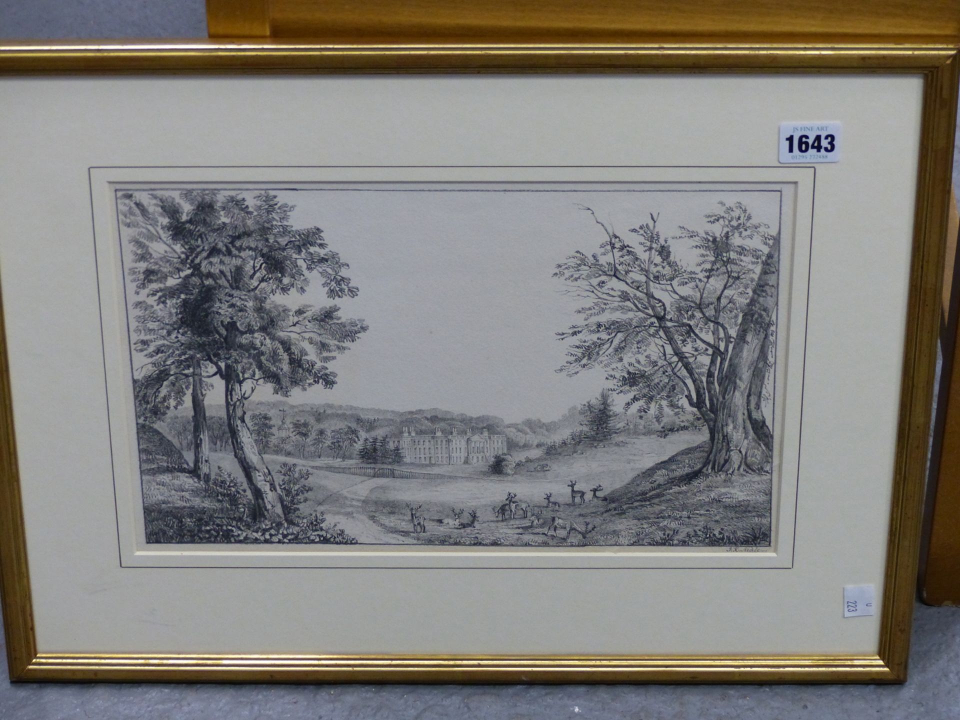 J K NEALE. (19THCENTURY SCHOOL) A DEER PARK WITH COUNTRY HOUSE IN THE DISTANCE. PENCIL ON PAPER - Image 6 of 7