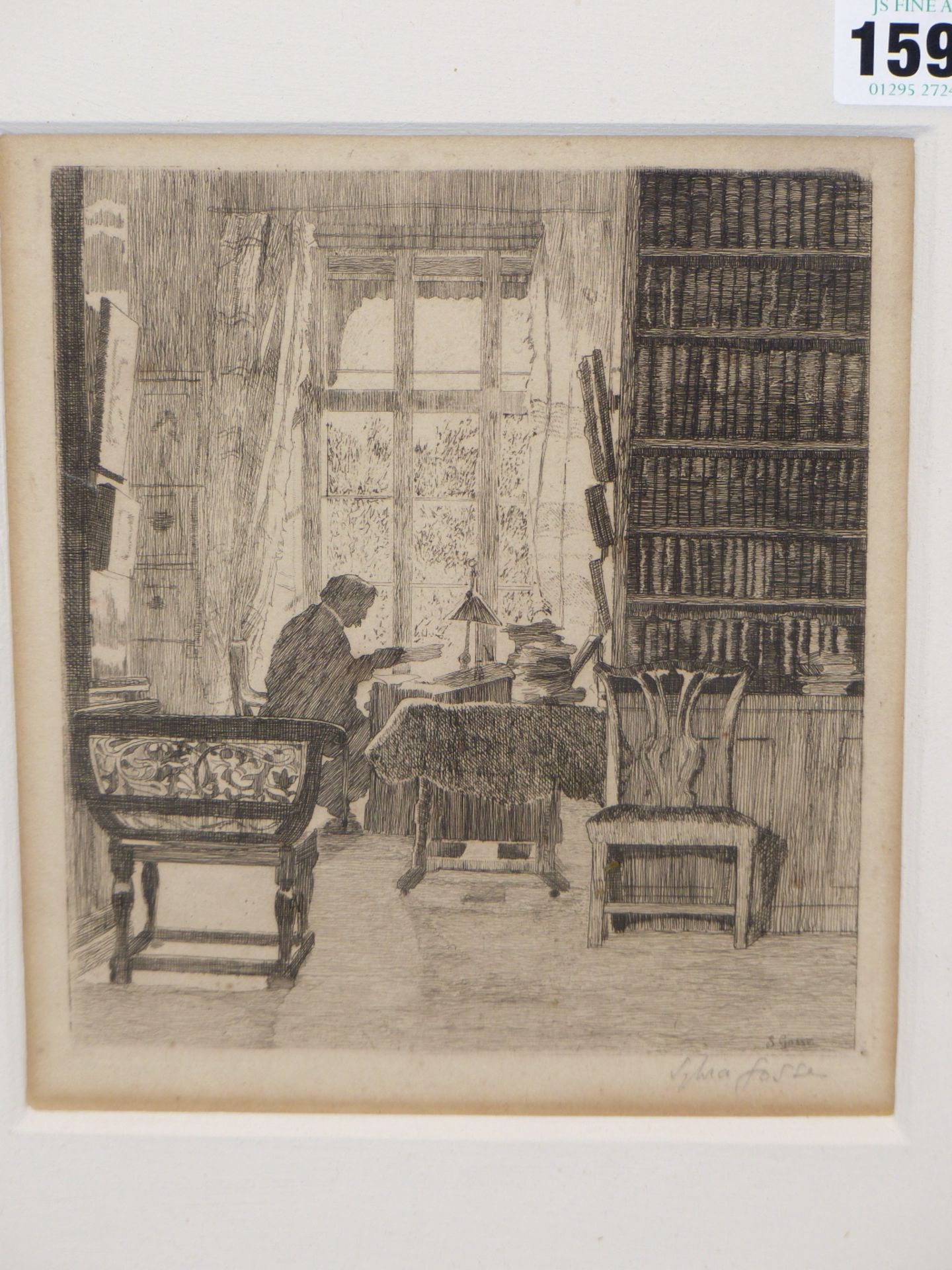 LAURA SYLVIA GOSSE. (1881-1968) ARR. SIR EDMUND GOSS (THE ARTISTS FATHER ) IN HIS STUDY. ETCHING. - Image 2 of 11