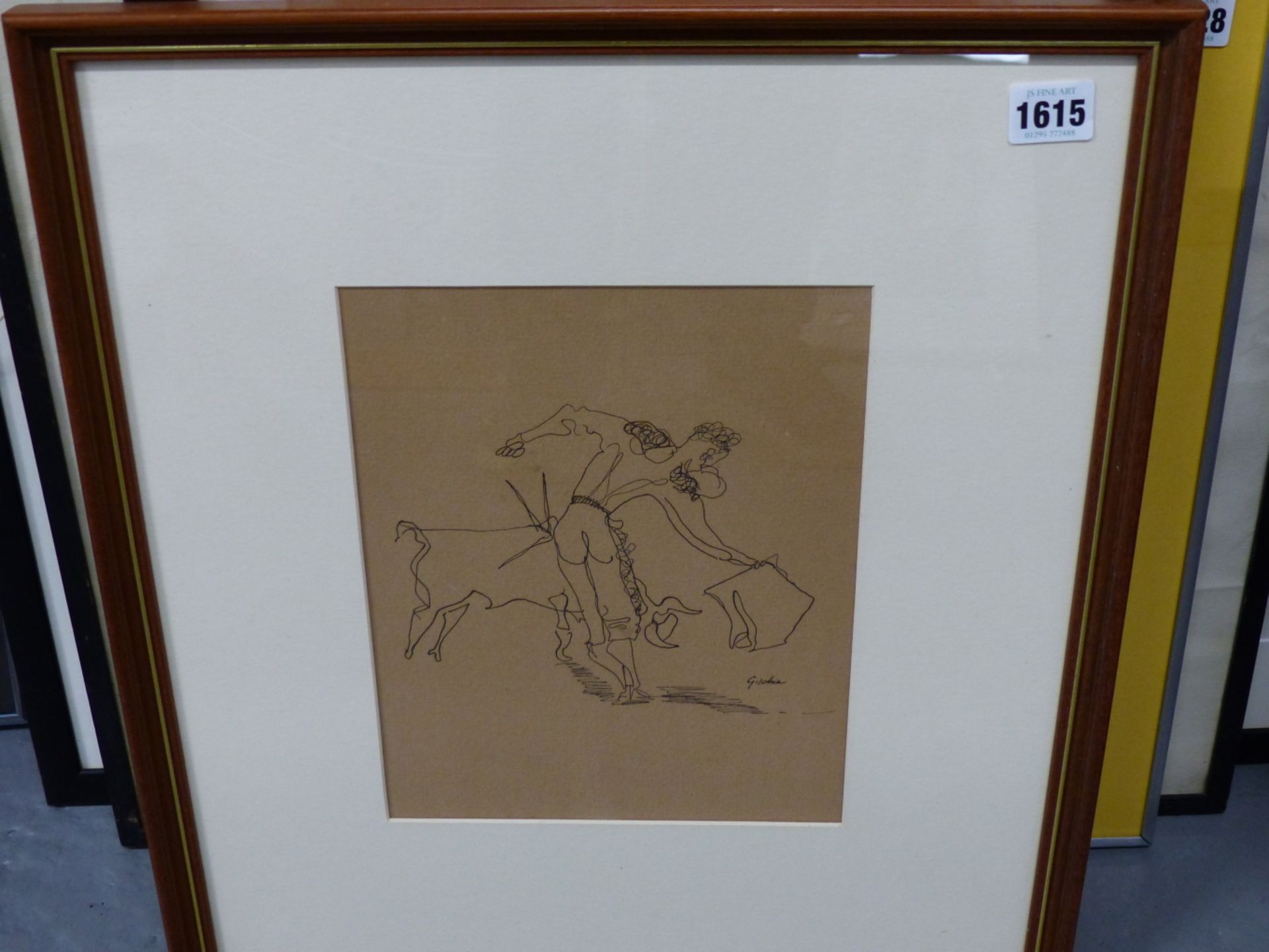 LEON GISCHIA, FRENCH 1903-1991, ABSTRACT PORTRAYAL OF THE BULL FIGHTER AND BULL. PEN AND INK - Image 3 of 4