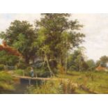J. A. BOEL 19th C. SCHOOL A PAIR OF RURAL LANDSCAPES WITH THATCHED COTTAGES, SIGNED, OIL ON