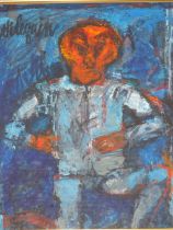 ALFRED COHEN (1920-2001) BLUE HARLEQUIN.. GOUACHE. SIGNED L/L BROOK STREET GALLERIES LABEL VERSO. 29