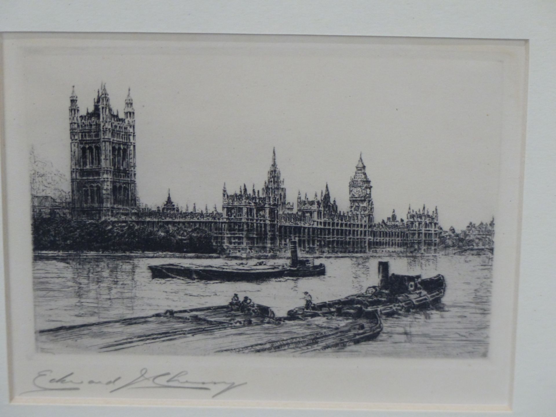 EDWARD J CHERRY. (1886-1960) ARR. THE HOUSES OF PARLIAMENT . ETCHING. PENCIL SIGNED ARTIST PROOF - Image 6 of 7