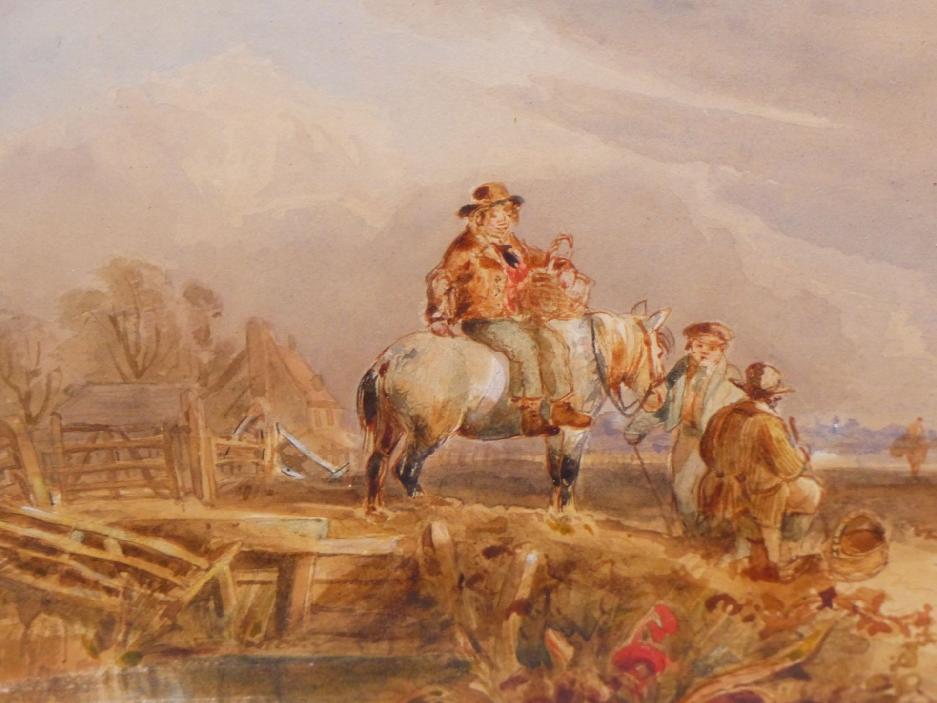 ATTB. WILLIAM BURGESS. ( 1805-1862) TRAVELLERS BEYOND A BRIDGE. WATERCOLOUR. LABELLED VERSO. 22 X 16 - Image 2 of 6