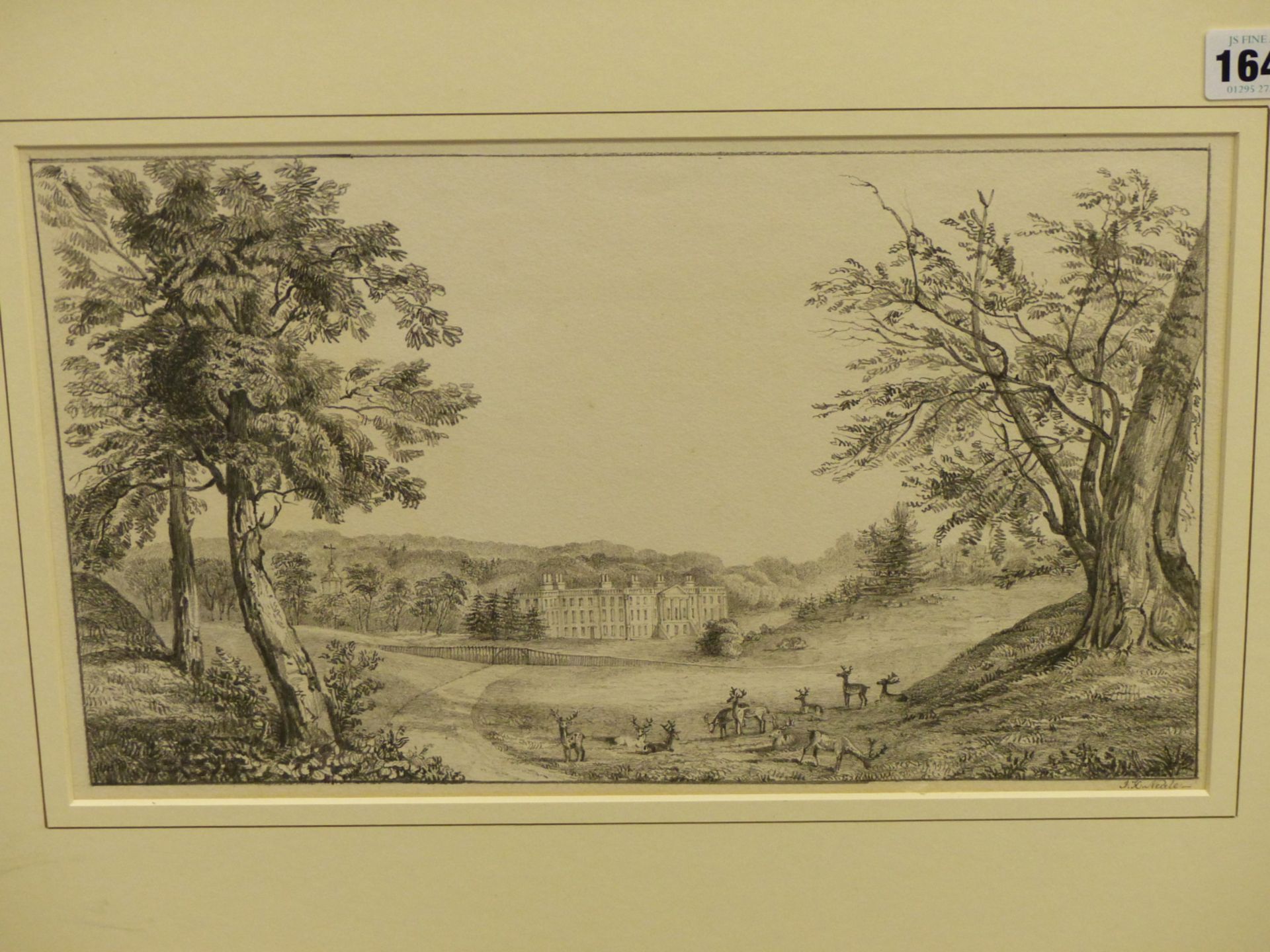 J K NEALE. (19THCENTURY SCHOOL) A DEER PARK WITH COUNTRY HOUSE IN THE DISTANCE. PENCIL ON PAPER - Image 2 of 7