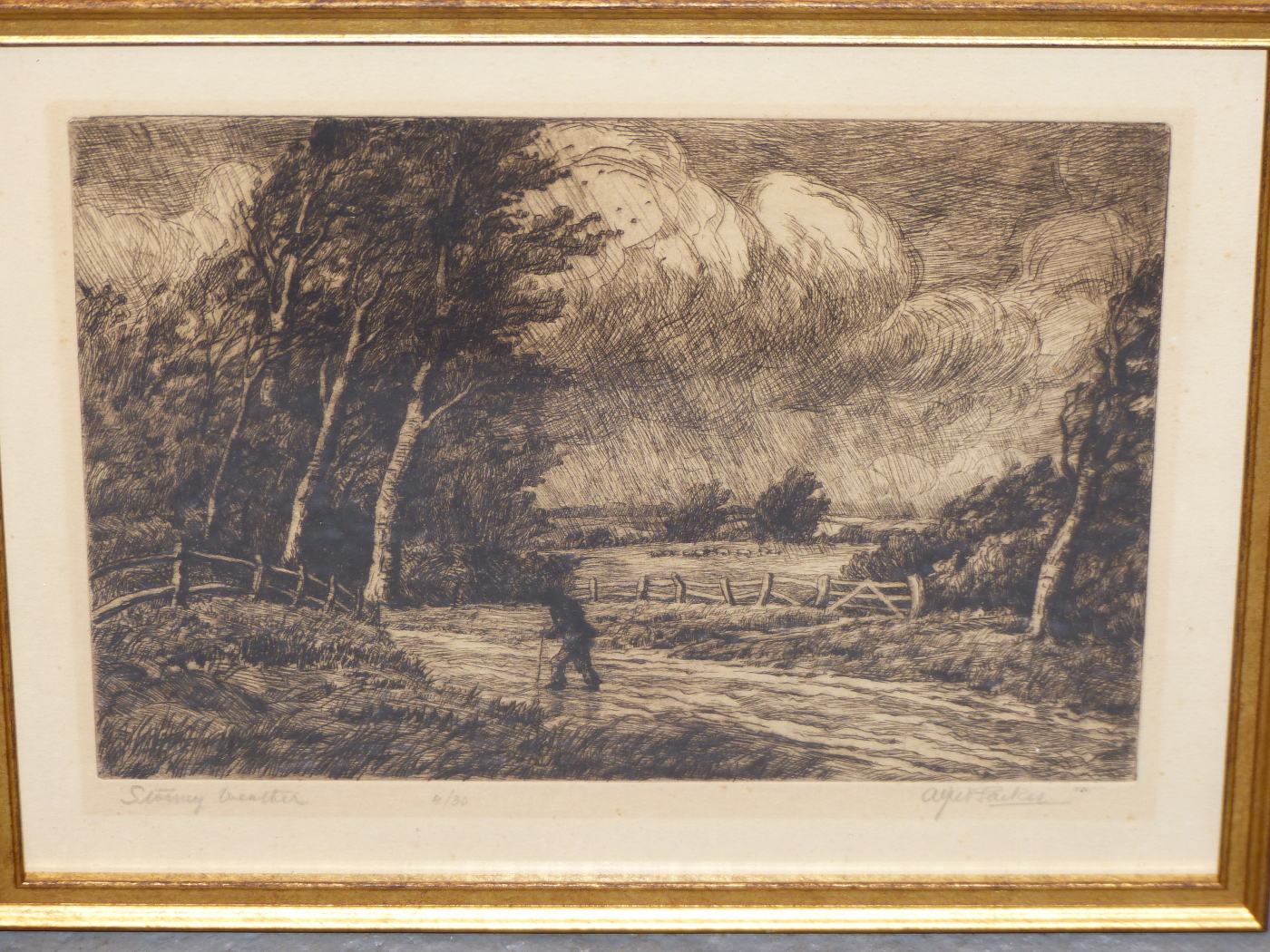 A GROUP OF FOUR 20th C. AND LATER ETCHINGS AND A WOOD CUT BY DIFFERENT HANDS INCLUDING WORKS BY - Image 6 of 8