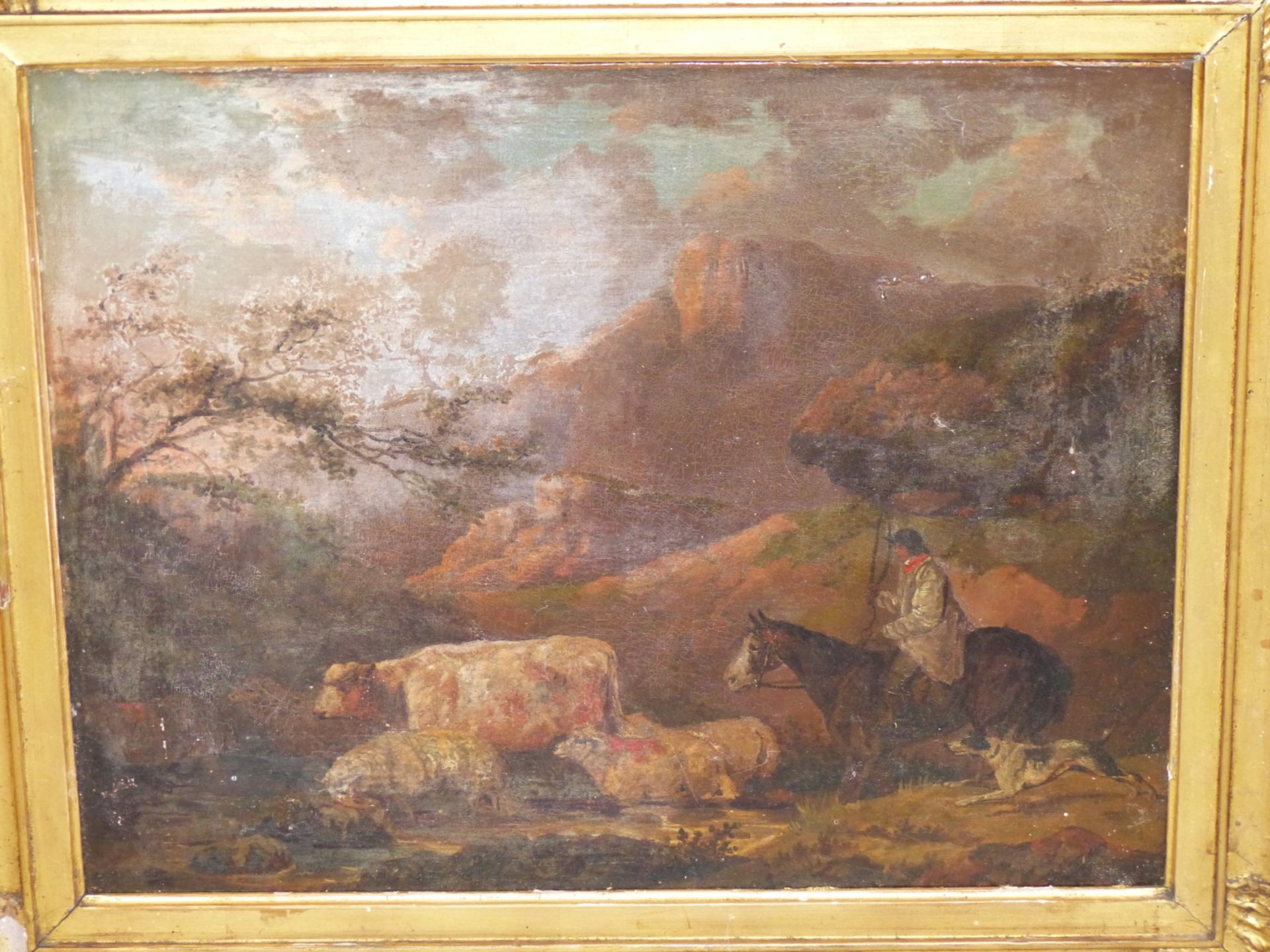 19th C. ENGLISH SCHOOL IN THE MANNER OF GEORGE MORLAND. HERDING THE CATTLE, OIL ON CANVAS. 41 x - Image 2 of 11