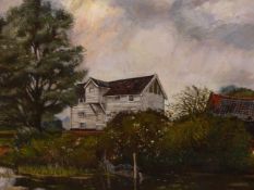 HARDAKER (CONTEMPORARY SCHOOL) ARR. BY THE MILL POND, SIGNED, OIL ON CANVAS. 51 x 75cms