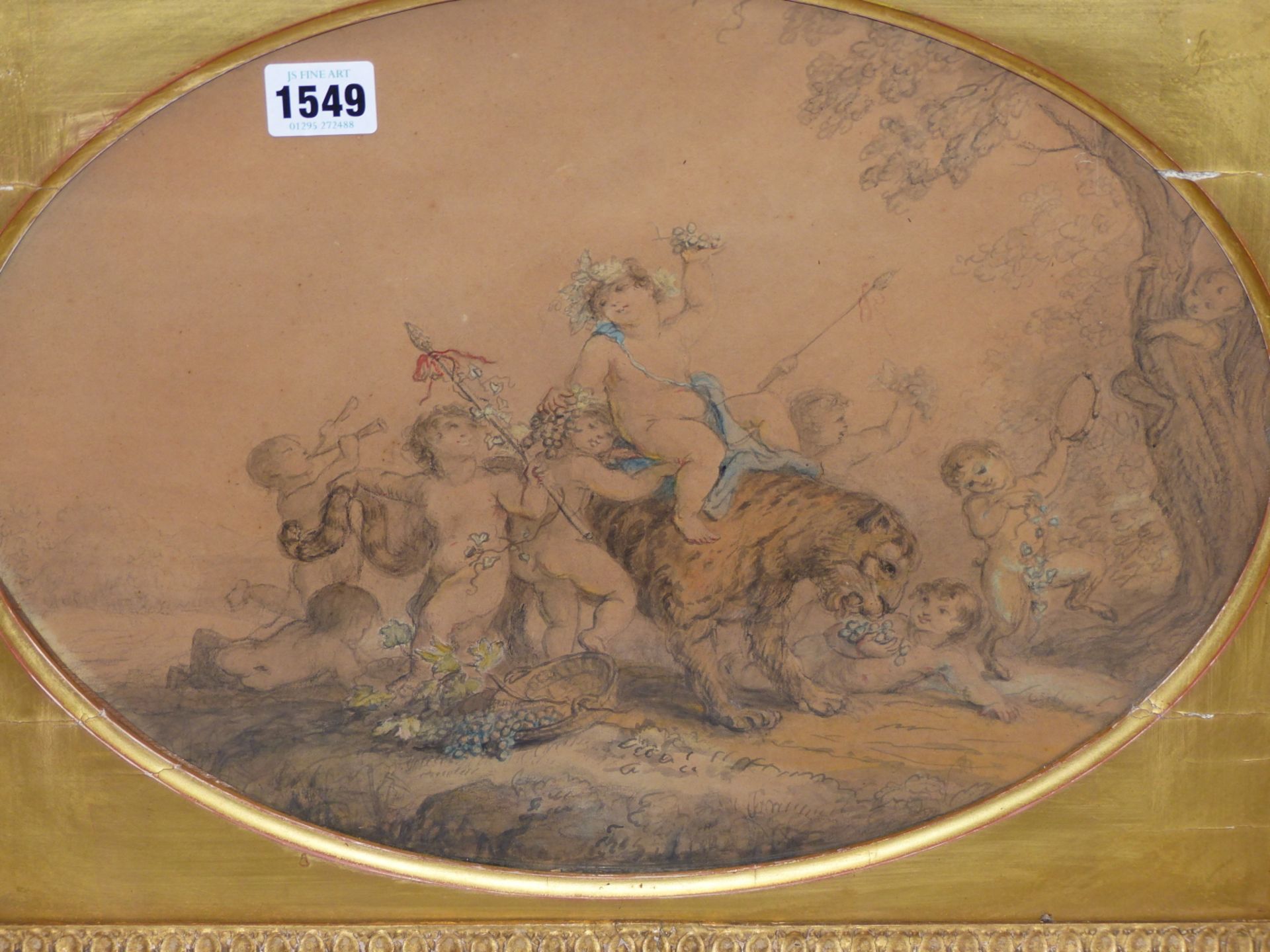 OLD MASTER SCHOOL.(18TH/19TH CENTURY) CHERUBS AND FAUN IN CELEBRATION RIDING A TIGER, TOGETHER - Image 2 of 7