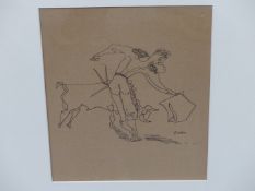 LEON GISCHIA, FRENCH 1903-1991, ABSTRACT PORTRAYAL OF THE BULL FIGHTER AND BULL. PEN AND INK