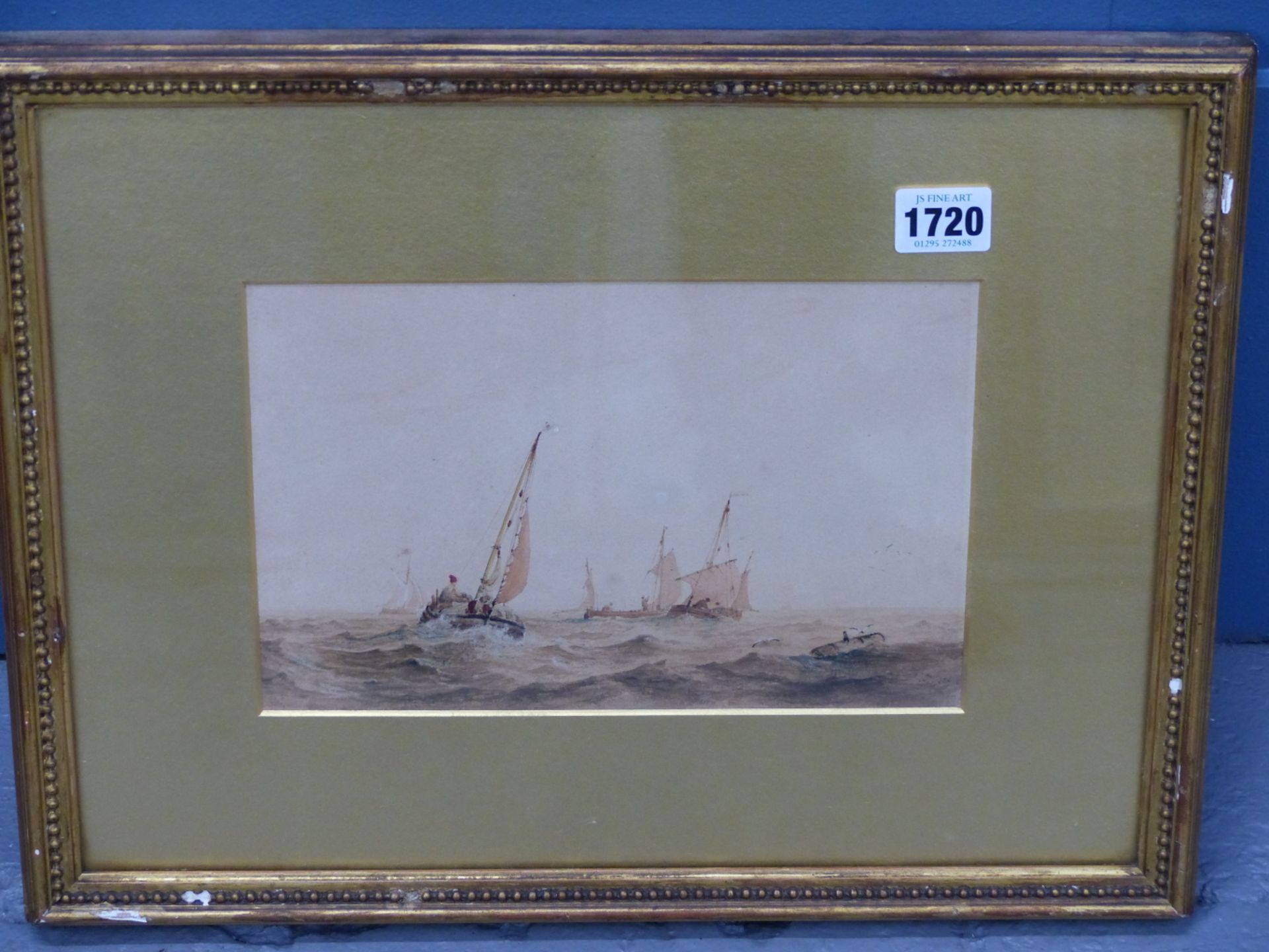 COPLEY- FIELDING (1787-1855) FISHING BOATS. WATERCOLOUR. AGNEWS LABEL AND ATTIBUTION VERSO. 24 X - Image 3 of 6