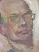 EARLY- MID 20TH CENTURY SCHOOL. PORTRAIT STUDY OF A GENTLEMAN IN GLASSES. GOUACHE ON PAPER. 33 X