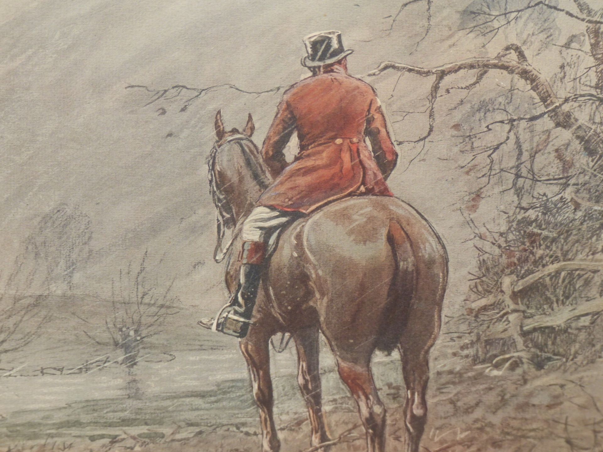 AFTER SNAFFLES (CHARLES JOHNSON PAYNE) PENCIL SIGNED COLOUR PRINT FOX CATCHERS. 43 x 37cms - Image 2 of 6
