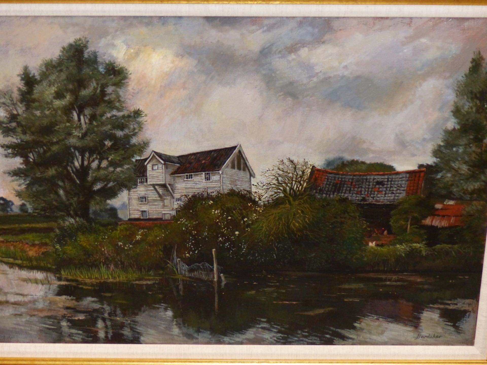 HARDAKER (CONTEMPORARY SCHOOL) ARR. BY THE MILL POND, SIGNED, OIL ON CANVAS. 51 x 75cms - Image 3 of 9