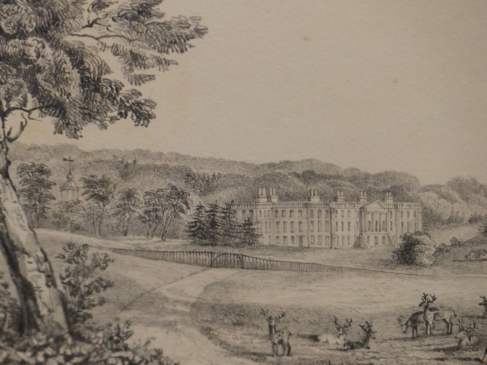 J K NEALE. (19THCENTURY SCHOOL) A DEER PARK WITH COUNTRY HOUSE IN THE DISTANCE. PENCIL ON PAPER - Image 5 of 7