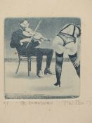 TERRY WILLSON, ENGLISH 1948-2023, "THE ENTERTAINER", ARTISTS PROOF DATED 1976. ETCHING, 16 X 13 CM