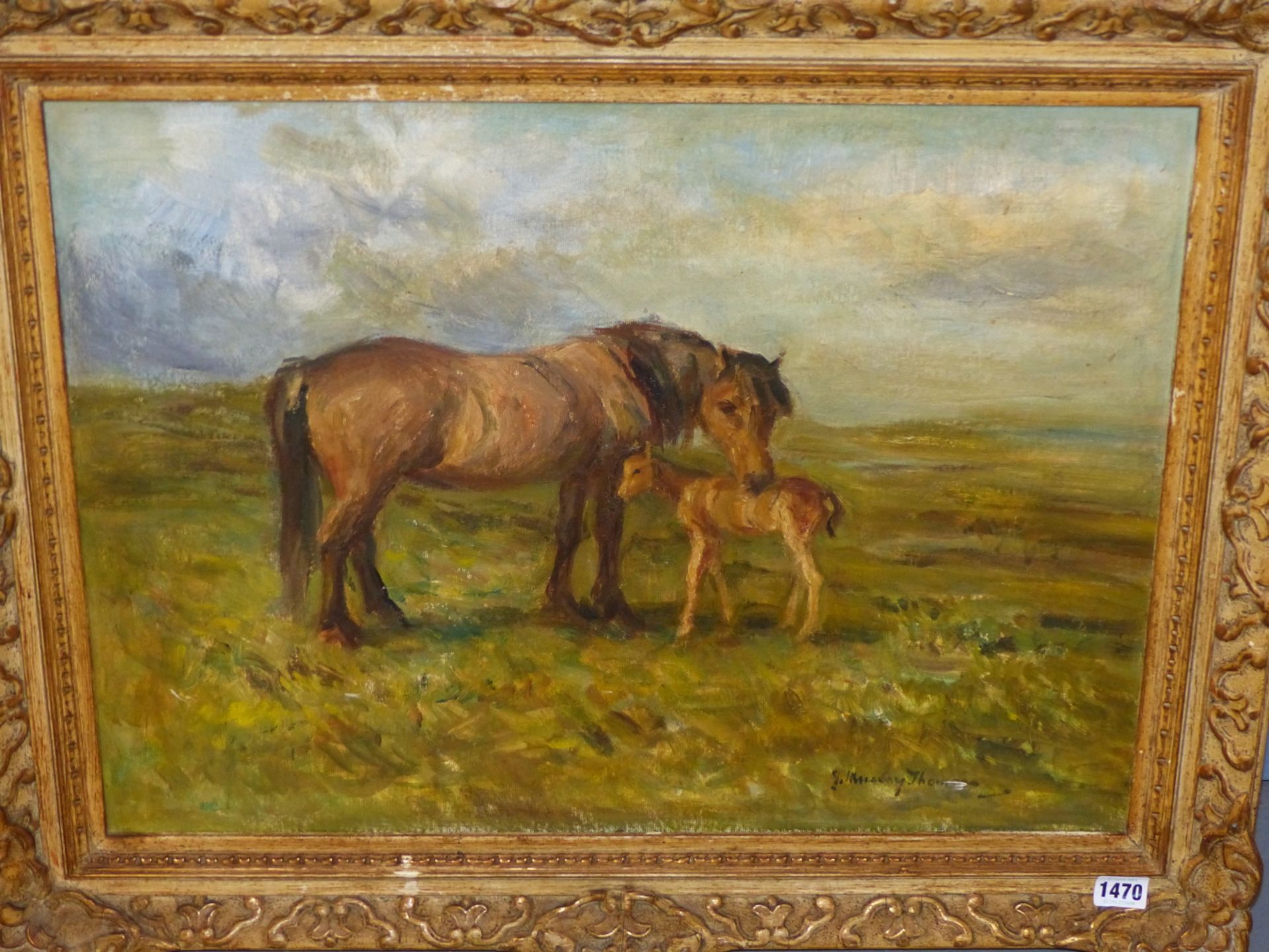 J. MURRAY THOMSON (1885-1974) ARR. MARE AND FOAL, SIGNED, OIL ON BOARD. 45 x 59cms - Image 2 of 5