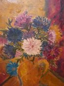 MID 20TH SCHOOL. STILL LIFE FLOWERS IN A TERRACOTTA JUG. OIL ON CANVAS. 39 X 50 cm TOGETHER WITH
