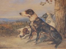 D.C. (19TH CENTURY ENGLISH SCHOOL). SPORTING DOGS. WATERCOLOUR. MONOGRAMMED AND DATED '44. 35 X 25