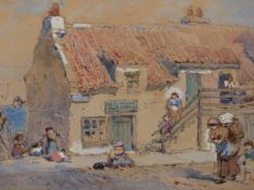 ATTRIBUTED TO MYLES BIRKET FOSTER (1825-99), NEWHAVEN, A MOTHER AND CHILDREN ABOUT A HOUSE ON A