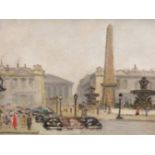 20th C. CONTINENTAL SCHOOL A CITY SQUARE, SIGNED INDISTINCTLY, OIL ON BOARD. 28 x 42cms TOGETHER