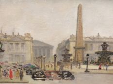 20th C. CONTINENTAL SCHOOL A CITY SQUARE, SIGNED INDISTINCTLY, OIL ON BOARD. 28 x 42cms TOGETHER