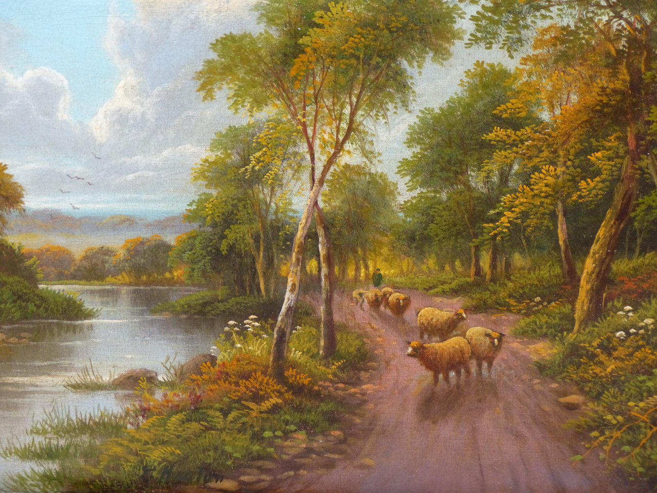 Y. HEATON (LATE 19th C. ENGLISH SCHOOL) A PAIR OF RIVER VIEWS WITH SHEEP AND CATTLE. SIGNED, OIL