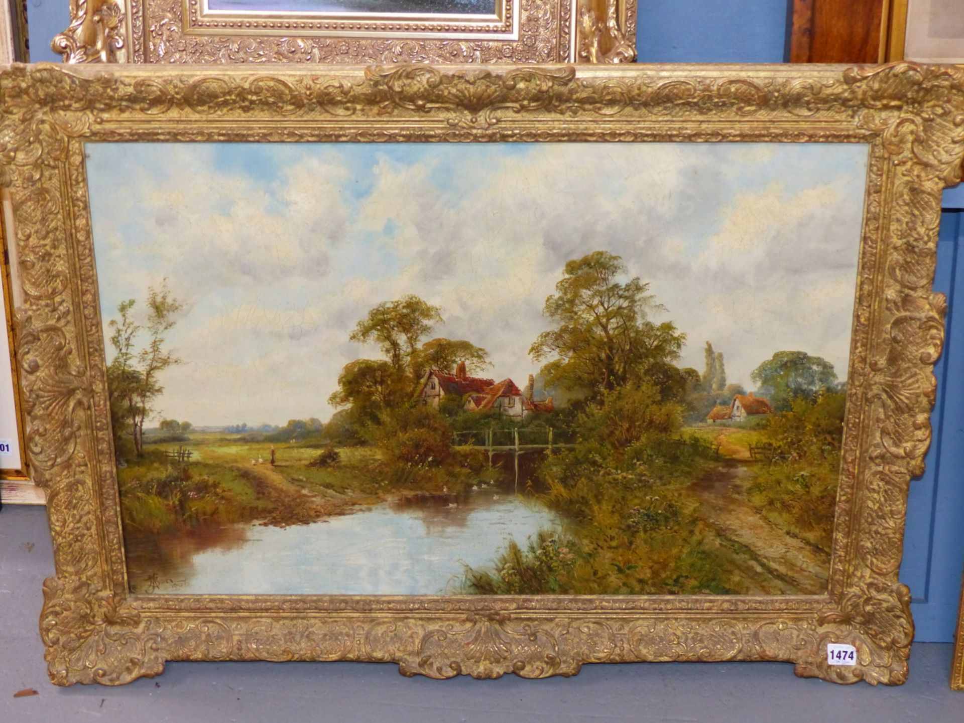 J. A. BOEL (19th C. SCHOOL) A PAIR OF RURAL LANDSCAPES, EACH WITH COTTAGES BY A RIVER, SIGNED, OIL - Image 9 of 14