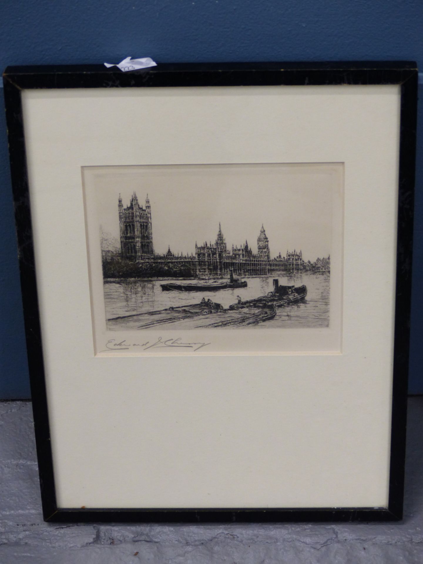 EDWARD J CHERRY. (1886-1960) ARR. THE HOUSES OF PARLIAMENT . ETCHING. PENCIL SIGNED ARTIST PROOF - Image 5 of 7