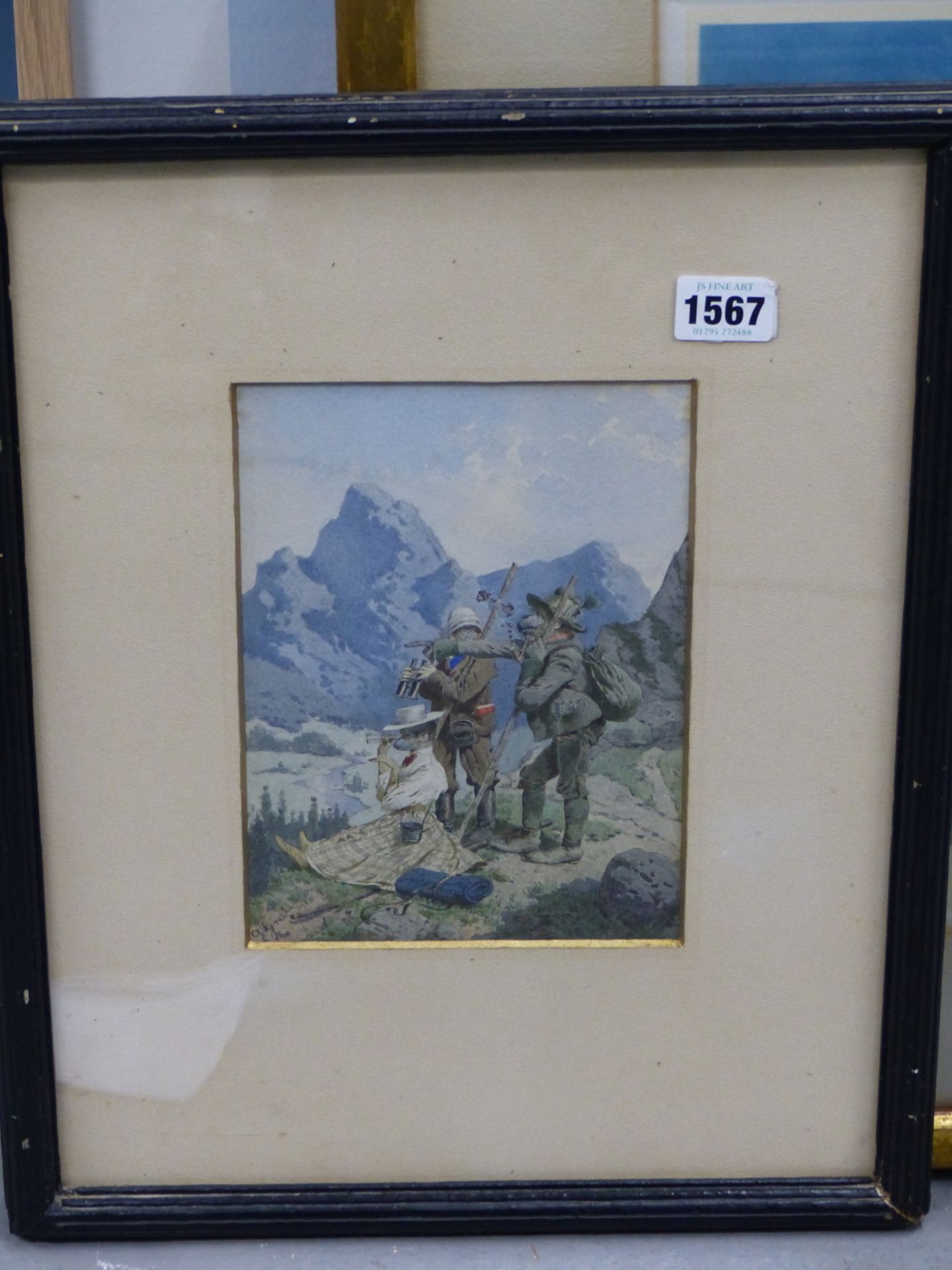 ALOIS GREIL (1842-1902), THREE ANTHROPOMORPHIC CLIMBERS IN THE AUSTRIAN ALPS. WATERCOLOUR, SIGNED - Image 6 of 7