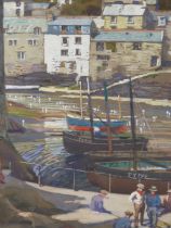 ALFRED EGERTON COOPER (1857-1939) CORNISH FISHING BOATS IN HARBOUR (PROBABLY FOWEY) WATERCOLOUR