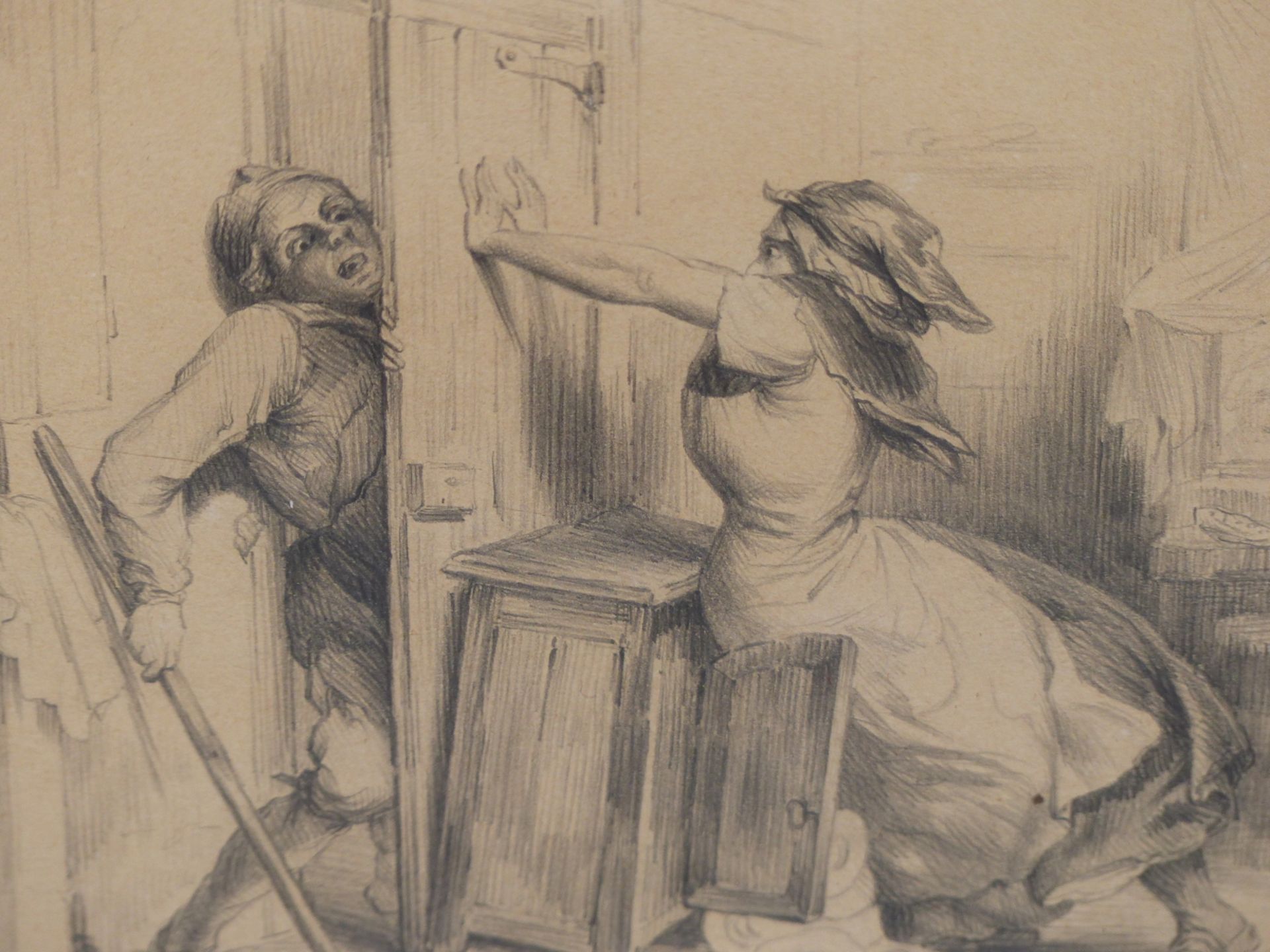 C.H. (19TH CENTURY FRENCH SCHOOL) THE FIGHT. PENCIL ON PAPER. SIGNED L/R 14 X 18 cm - Image 2 of 5