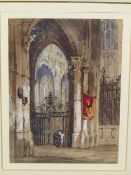 MANNER OF JAMES HOLLAND (1797-1870) CHURCH INTERIOR. WATERCOLOUR. 11 X 16.5 cm. TOGETHER WITH A