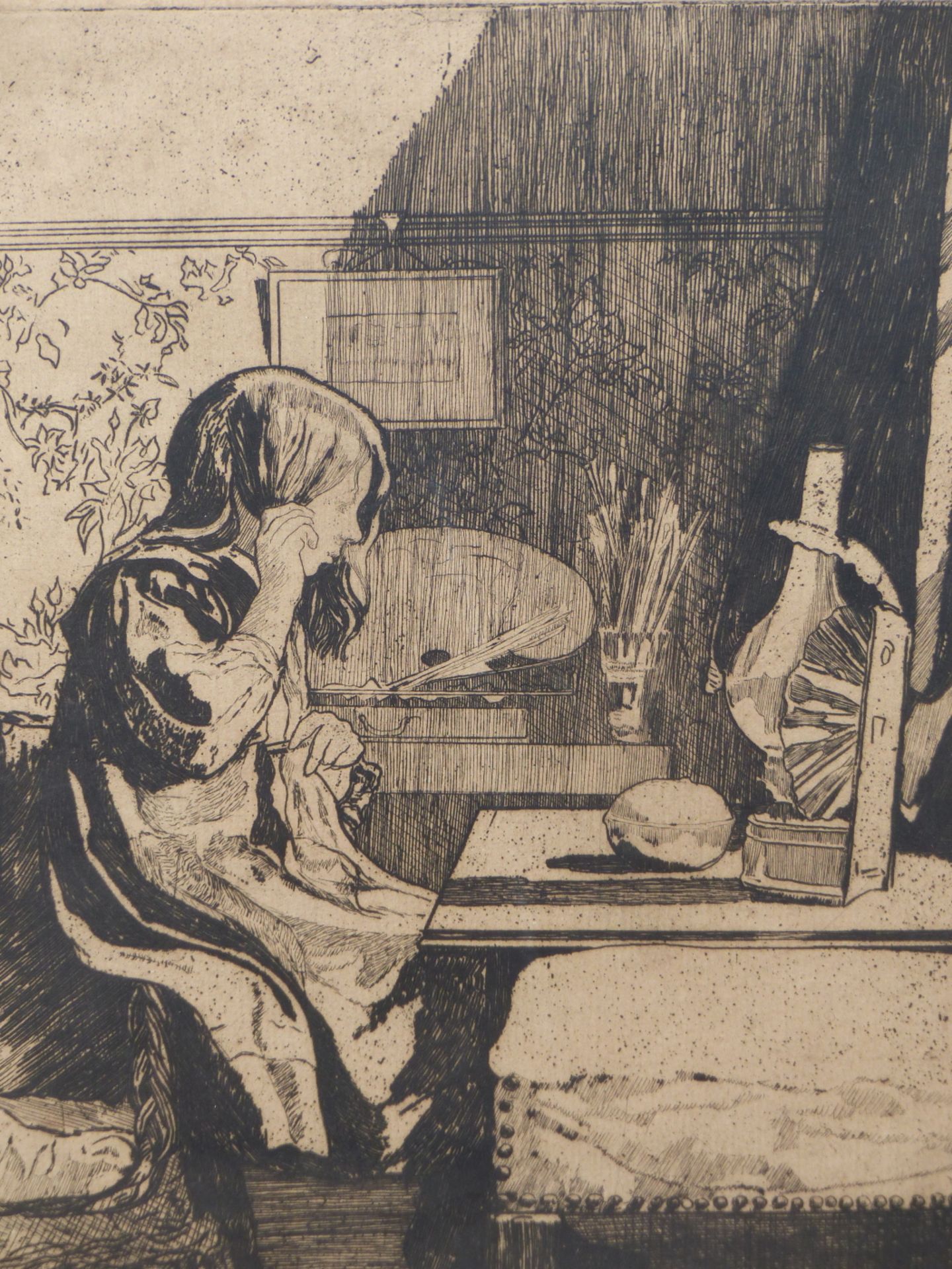 LAURA SYLVIA GOSSE. (1881-1968) ARR. SIR EDMUND GOSS (THE ARTISTS FATHER ) IN HIS STUDY. ETCHING. - Image 7 of 11